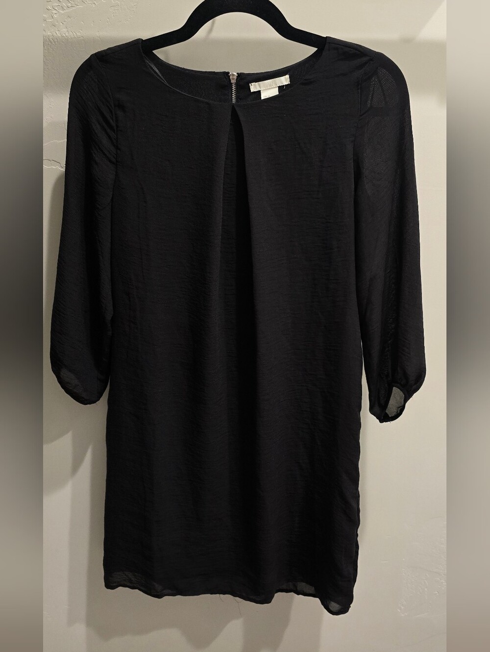 H&M Black 3/4 Sleeve Pleated Front Tunic Dress Size 4